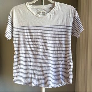 NWOT Jack Wills French Striped Cotton Linen Crew Neck T-Shirt in White & Blue